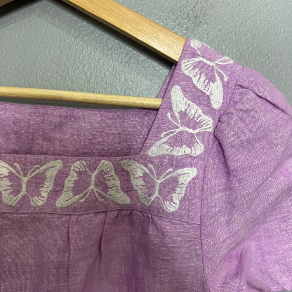 TALBOTS linen butterfly embroidered square neck top size S - Picture 5 of 7